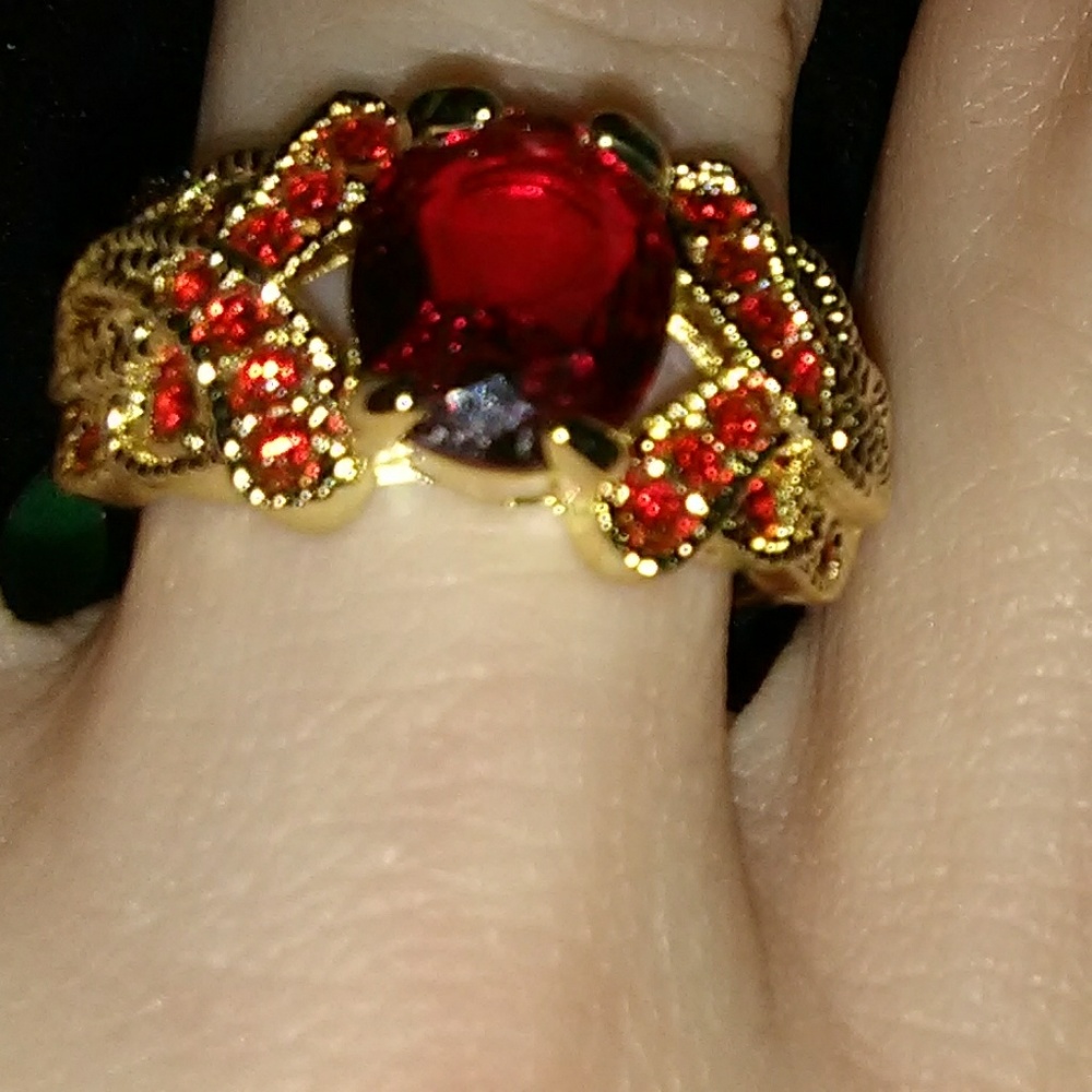 Valentine's gift yellow gold ring with rubies